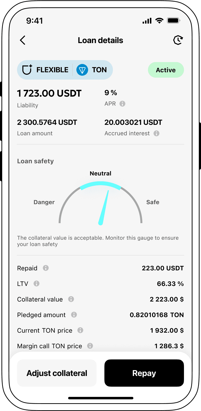Interest rates for loans secured by TON Coin.